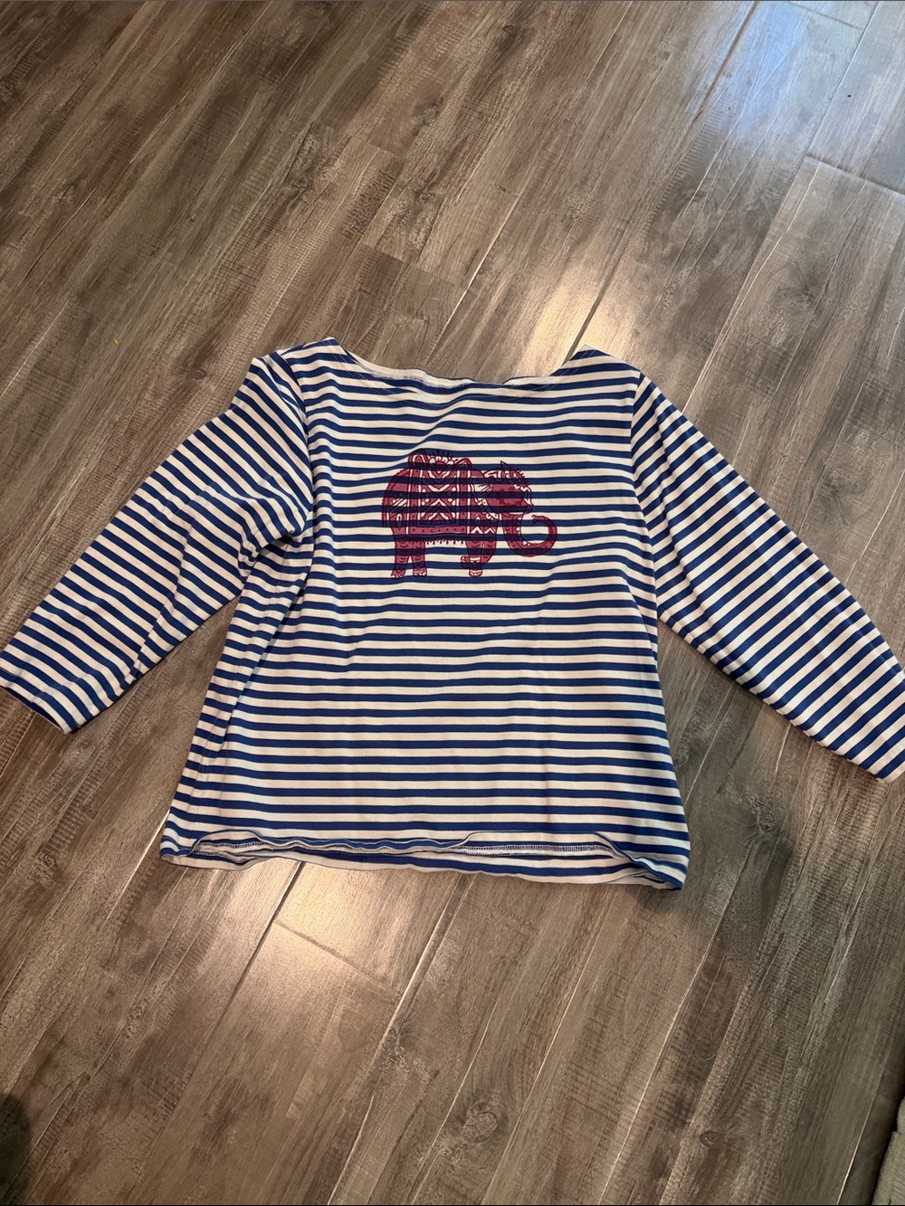 Women’s Blue & White Striped Top with Pink Elephant Graphic